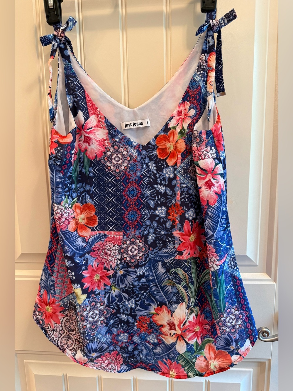 Women's Floral Tie-Strap Cami/Top- Blue Multi by Just Jeans.